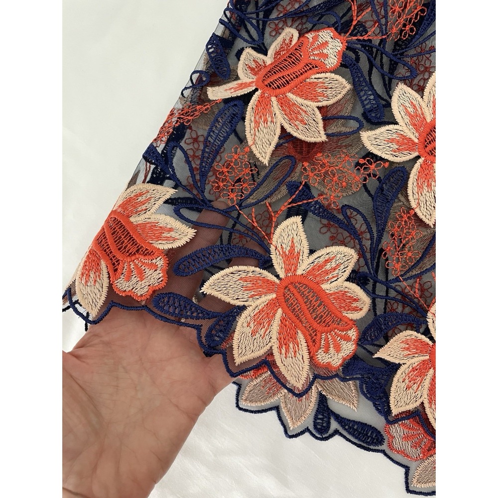 Anthropologie Top Womens 2 Mesh Embroidered Floral High Neck - Picture 6 of 8